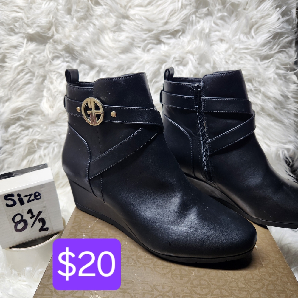 GBG Black Ankle Wedge Boots